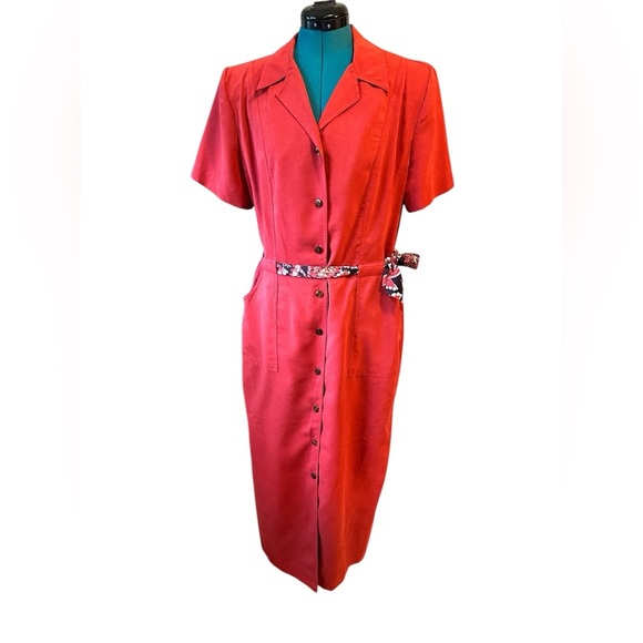 Vintage Melissa Harper Dress Womens 14 Rust Classic Preppy Work Button Front - Picture 1 of 12